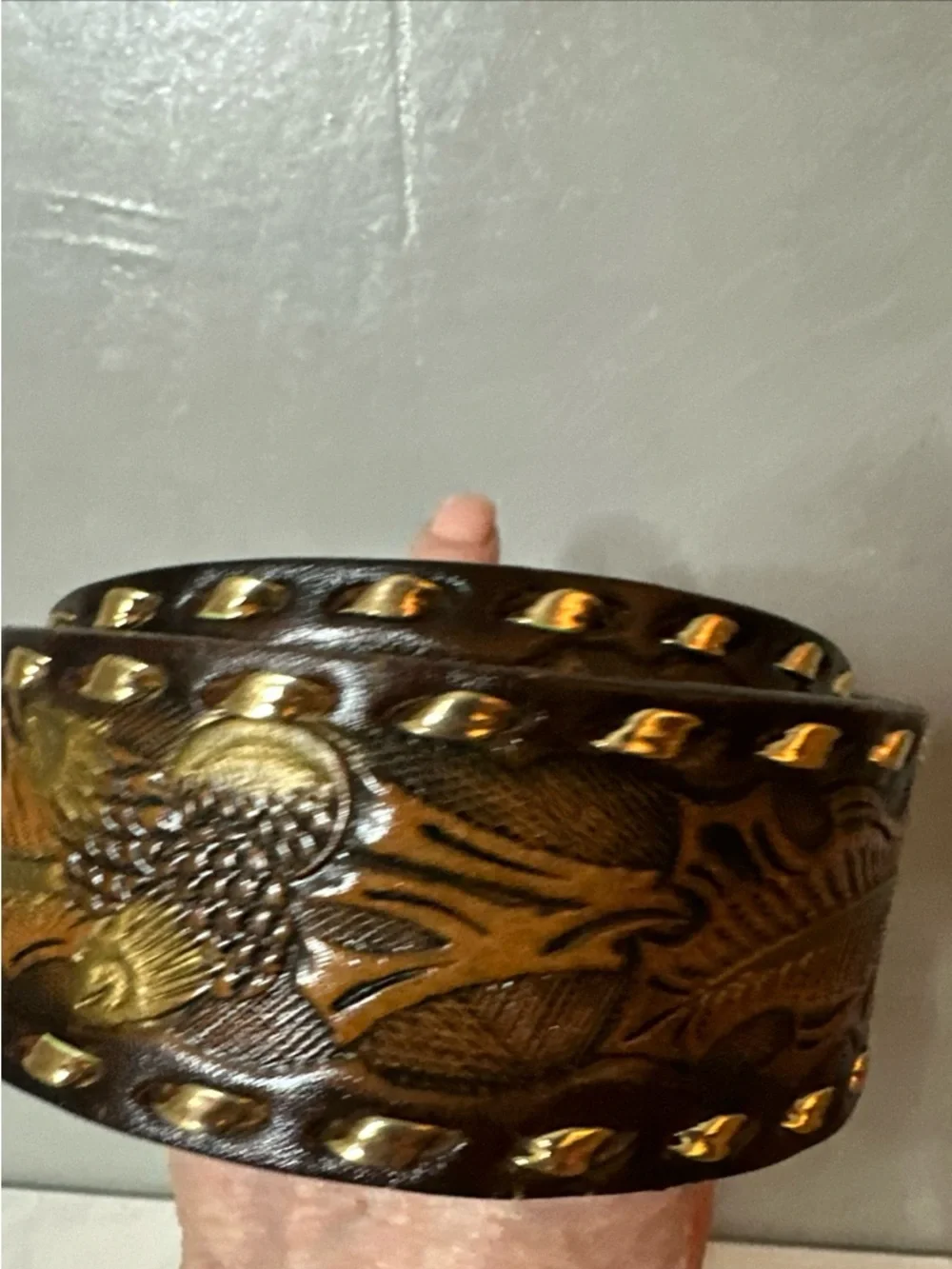 Vintage Tooled Leather Belt BROWN Embossed Name BELT DONNIE 32